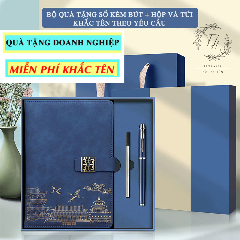   Set Quà Tặng 20 11  Sổ Da Cao Cấp Kèm Bút Ký Và Ngòi Bút KHẮC TÊN THEO YÊU CẦU - Nhiều Màu Sắc Sang Trọng 