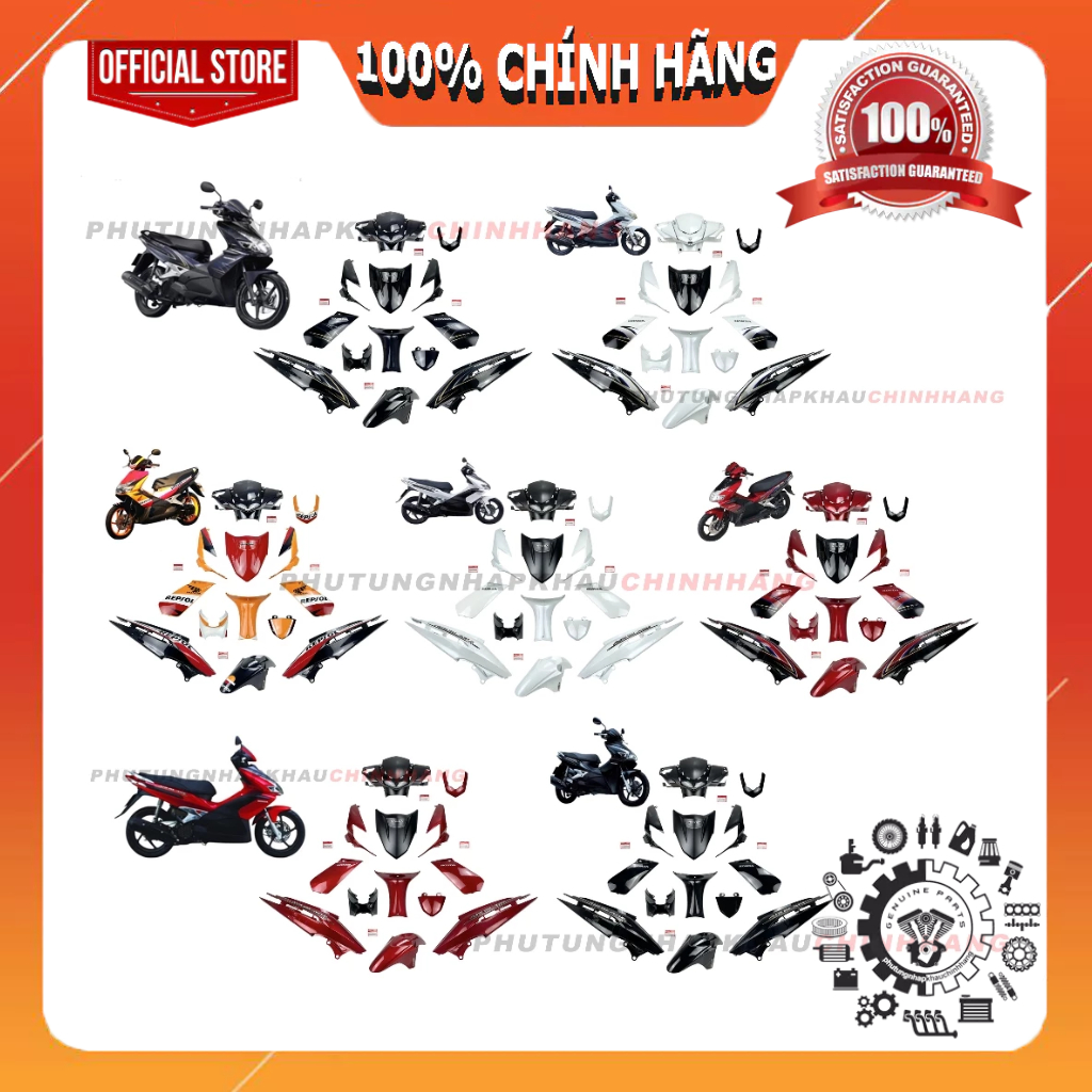 Bộ dàn áo AB 110 Xăng Cơ đời 2007 2008 (13 món) các màu chính hãng, Dàn nhựa mủ màu Air Blade 110 Ch