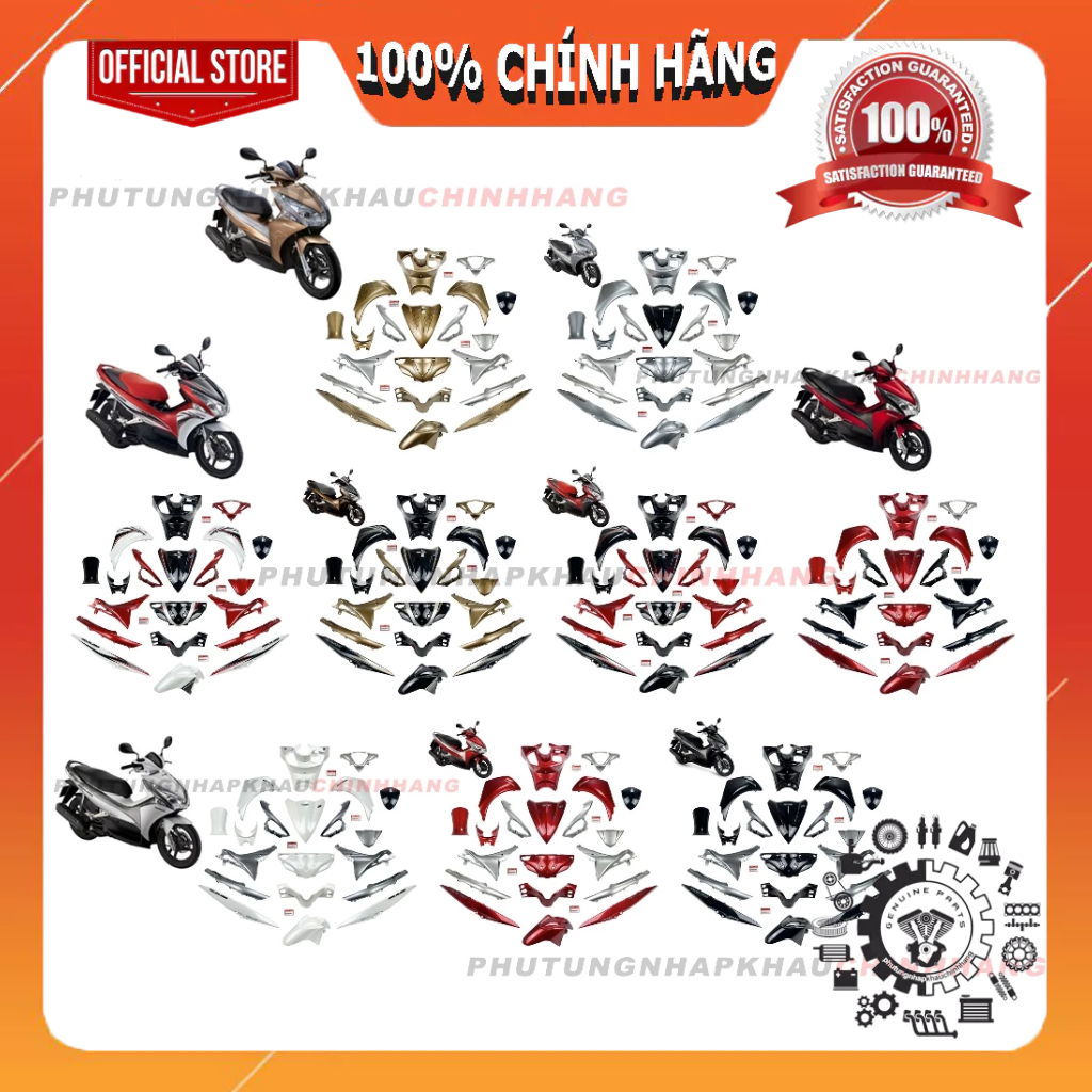 Bộ dàn áo Air Blade 2011 2012, AB 110 Đầu Bò (20 món) các màu chính hãng, Dàn nhựa màu xe Air Blade 