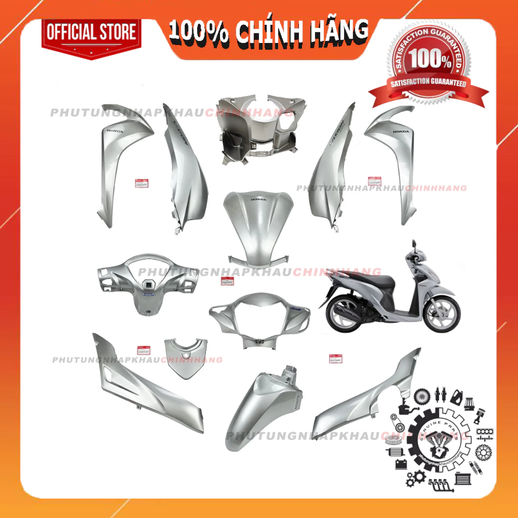 [LẺ MÓN] Dàn áo Vision K44 2015 màu Bạc Bóng chính hãng, Bộ nhựa màu Vision 110 2014 2016 2017 2018 