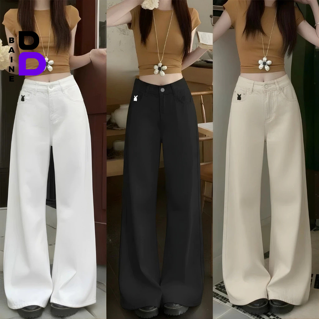 QUẦN JEAN ỐNG SUÔNG Lưng Cao Nhiều Màu BAINE, Quần Bò Nữ Cạp Cao Chất Jean Hack Dáng