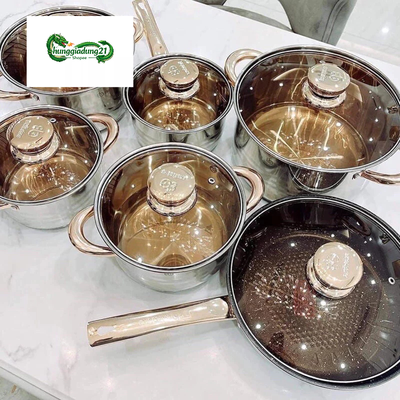 Bộ nồi đức 6 món ilox 9 đáy lắp kín cao cấp hungiadung21