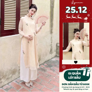  Áo Dài Bầu Kim Sa Kèm Quần LYMMOM Thiết Kế Dáng Suông Sang Trọng Diện Tết Du Xuân Cao Cấp SAD026 