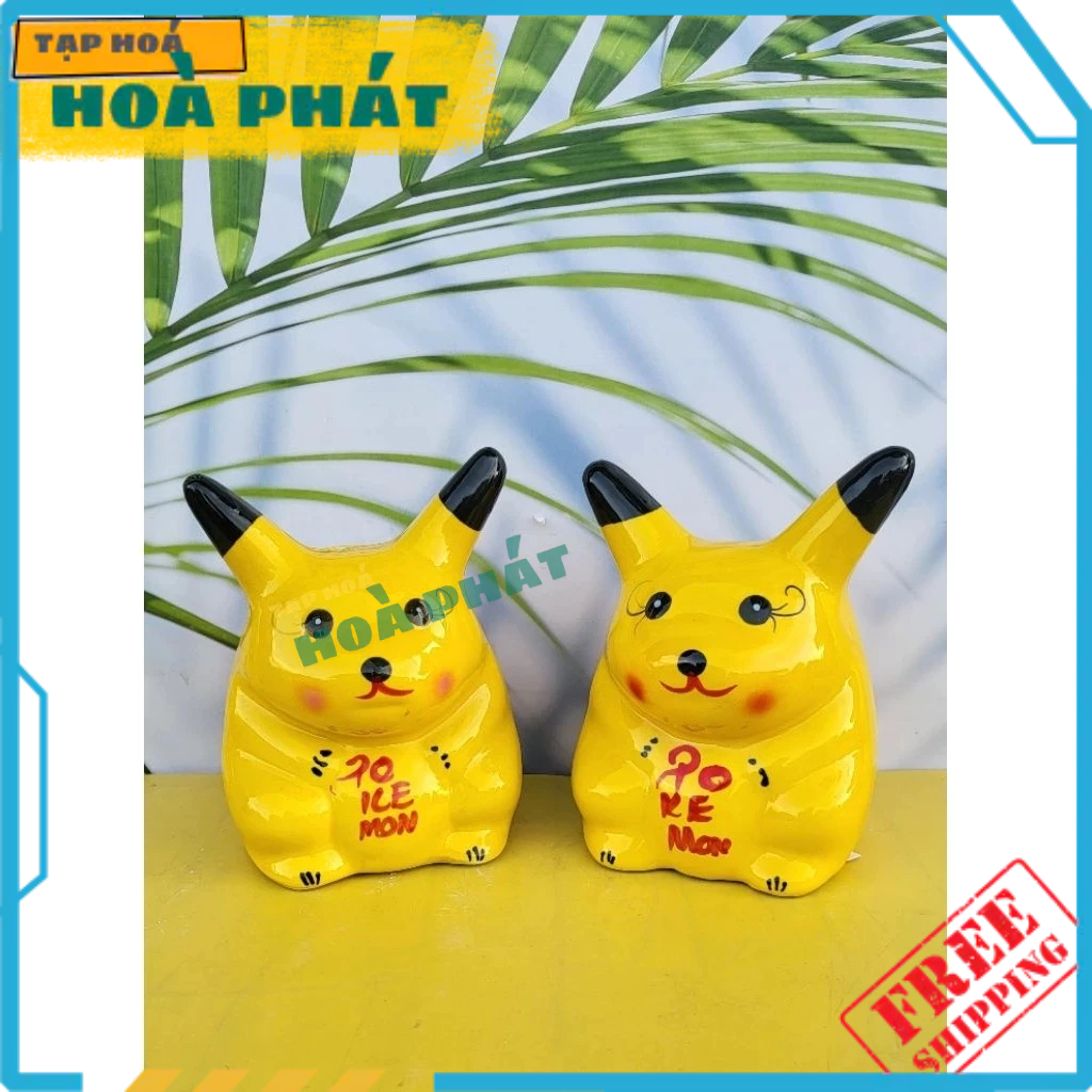 Lợn Sứ, heo đất ống heo tiết kiệm lỗ tròn -  pikachu vàng lỗ tròn tiết kiệm -Làng gốm Bát Tràng (Màu