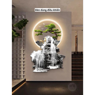   H9 Tranh Treo Tường Sơn Thủy Hữu Tình Cao Cấp Tráng Gương Có  Đèn Led Treo Phòng Khách HỔ DECOR - TRANH ĐỒNG HỒ CAO CẤP 