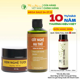  Combo dưỡng trắng hồng da mặt và trắng da body hữu cơ Wonmom   1 kem nghệ tươi + 1 cốt nghệ hạ thổ  