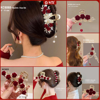  GOTI - Phụ Kiện Tóc Nữ Màu Đỏ Tết Kẹp Tóc Càng Cua Kim Loại Đính Hạt Quà Tặng Nữ 20-10 8-3 KC605 