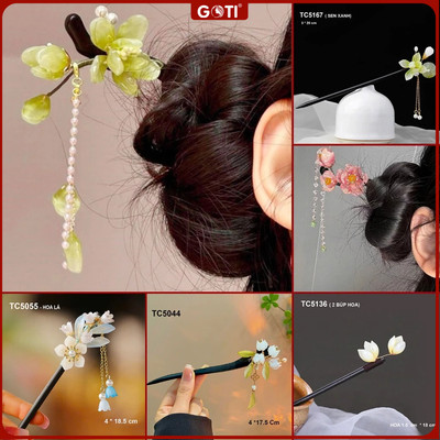 GOTI Trâm Cài Tóc Dạng Gỗ Hình Búp Hoa Xanh Sang Trọng Dành Cho Nữ TC5169