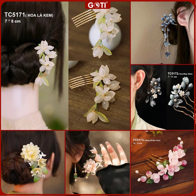 GOTI - Trâm Cài Tóc Dạng Trâm Xước Hình Hóa Lá Cổ Trang Sắc Xuân Sang Trọng TC5171