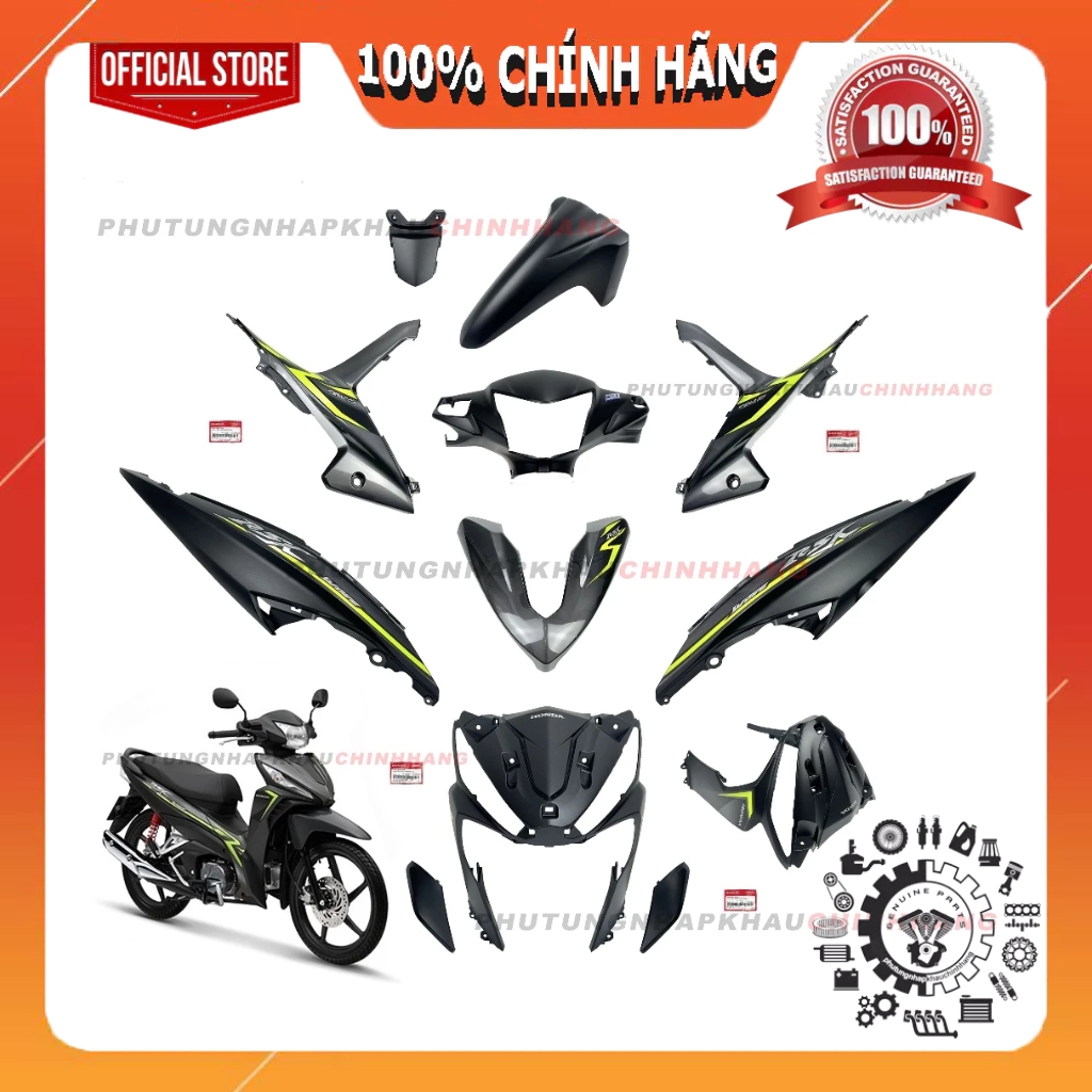 [MÓN LẺ] Dàn áo Wave RSX 2018 2019 màu Xám Xanh Đen Vành Đúc, Bộ nhựa màu Wave Rsx 110 Phanh Đĩa 201