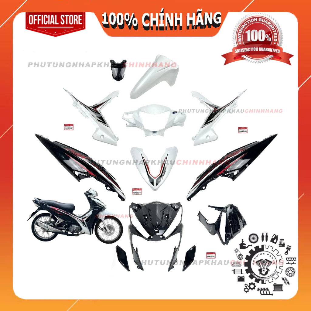 [MÓN LẺ] Dàn áo Wave RSX 2017 màu Trắng Đen Bóng Phanh Đùm Phanh Đĩa, Bộ nhựa màu Wave Rsx 110 2015 