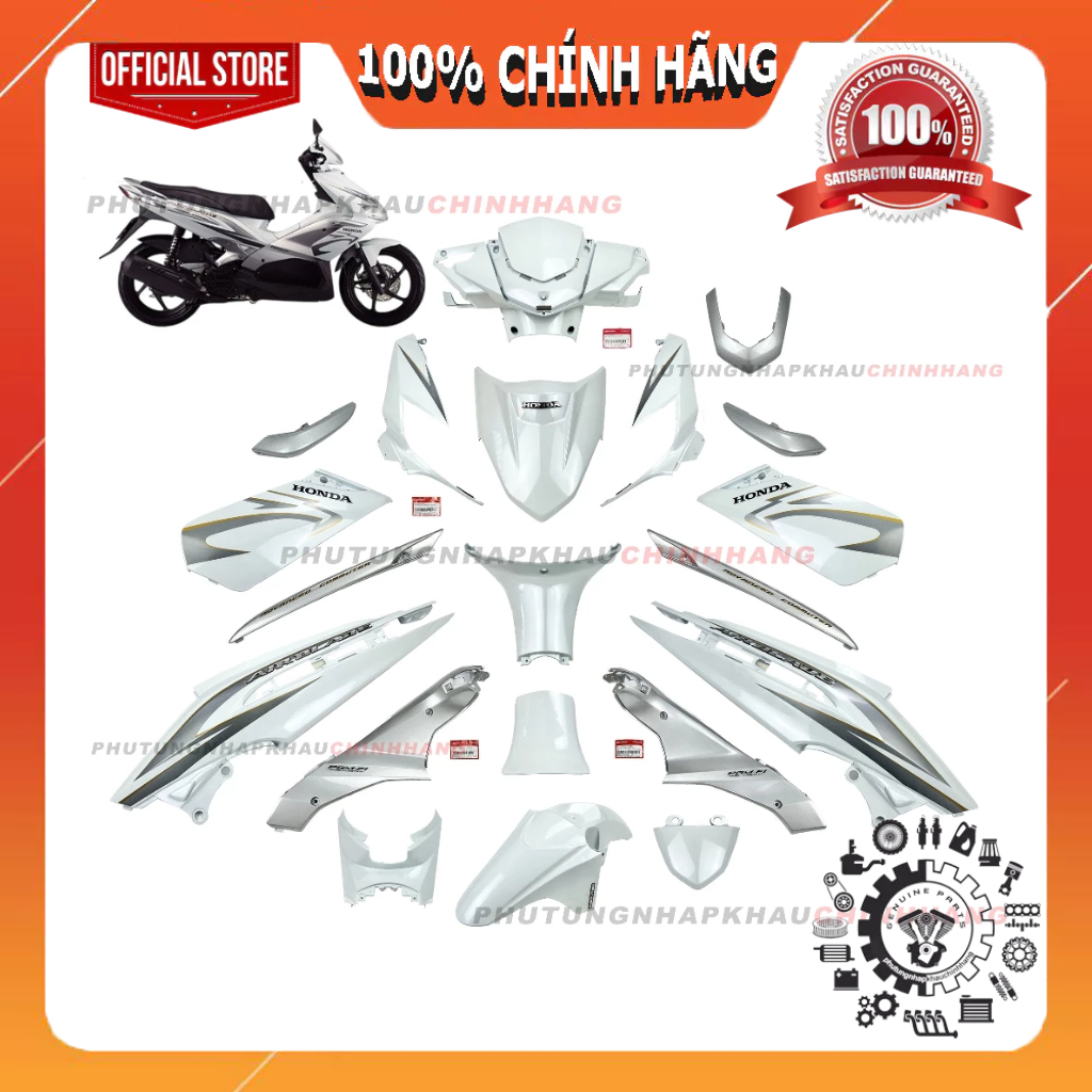 [LẺ MÓN] Dàn áo Air Blade 110 bản Fi đời 2009 màu Trắng Bạc, Dàn nhựa màu AB 110 Fi Phun xăng điện t