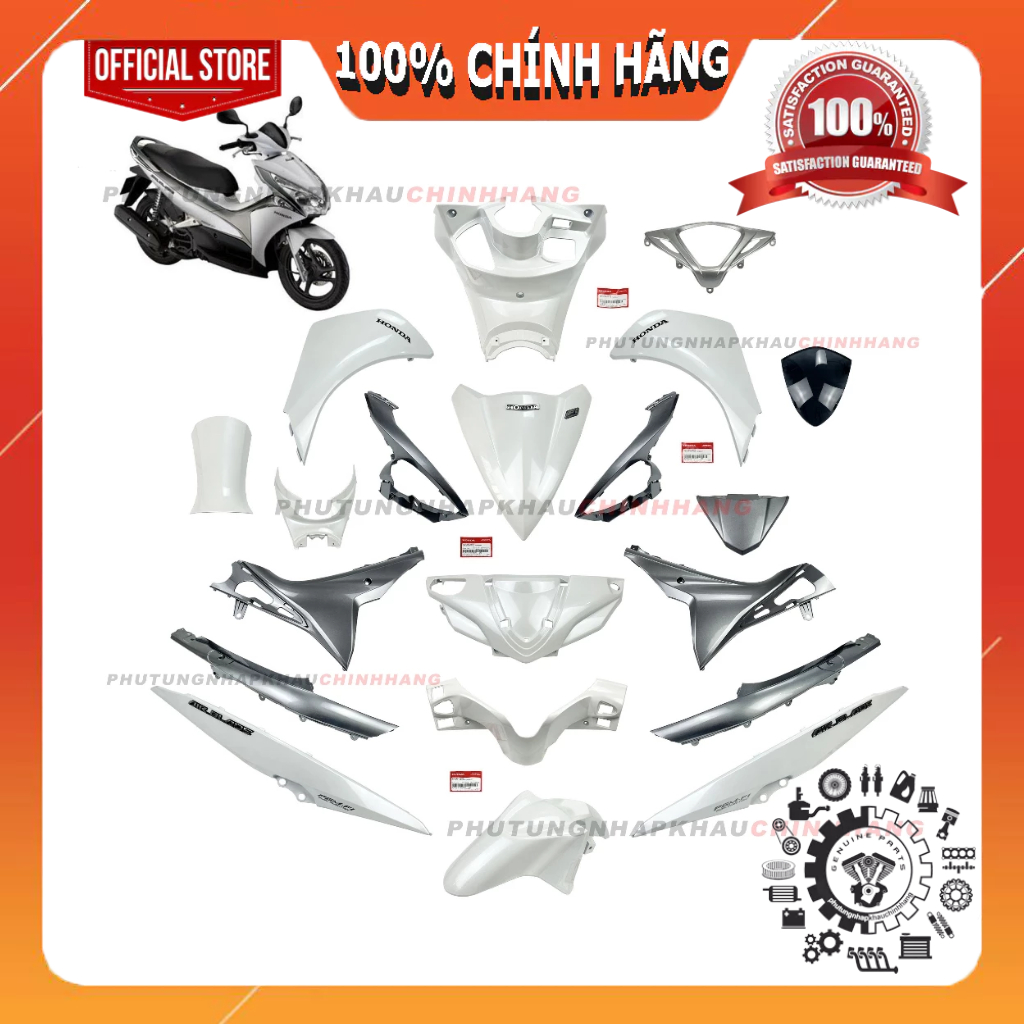 [LẺ MÓN] Dàn áo Air Blade 110 2011 màu Trắng Xám Ghi, Bộ mủ màu AB Đầu Bò, Air Blade Béo 2012 chính 