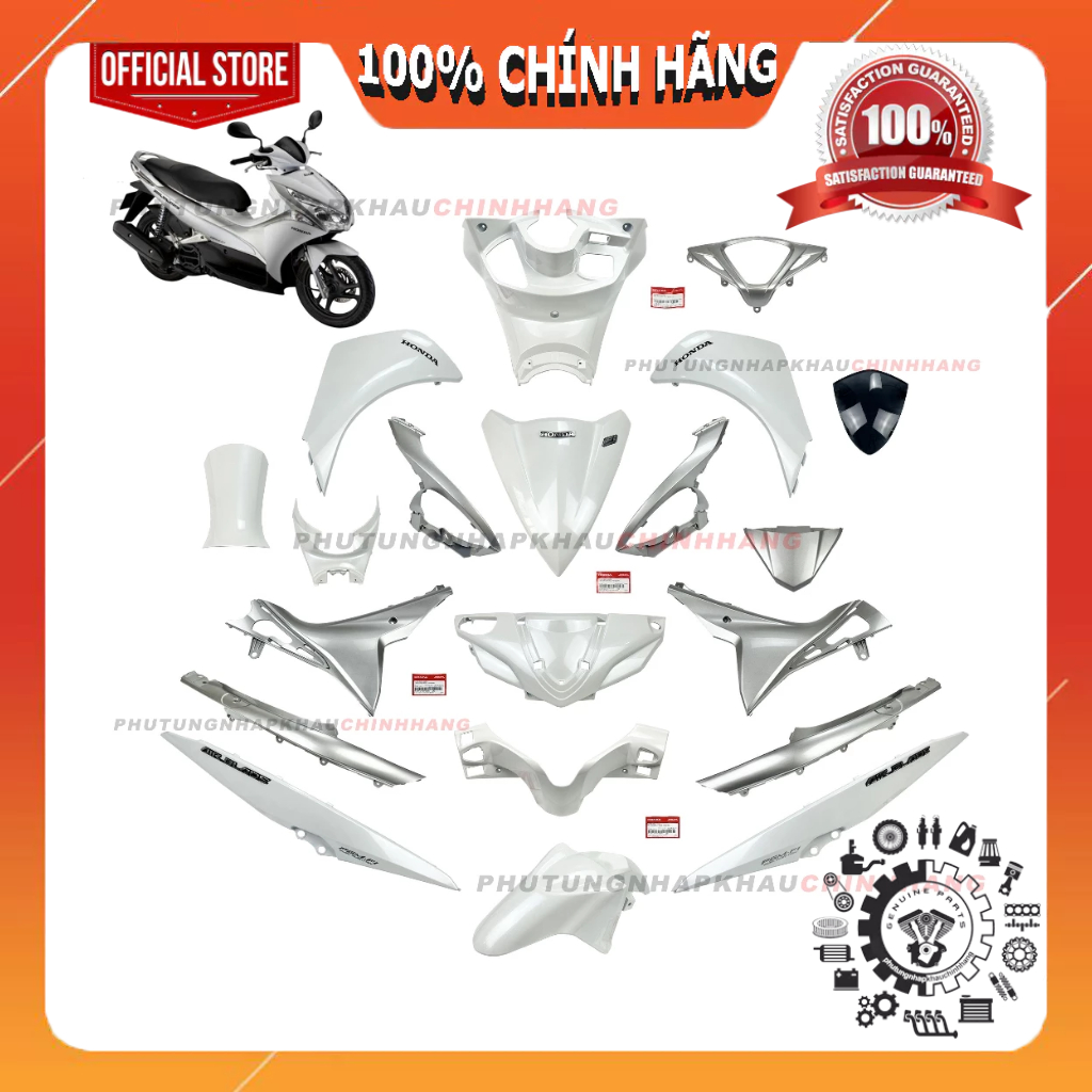 [LẺ MÓN] Dàn áo Air Blade 110 2011 màu Trắng Bạc, Bộ mủ màu AB Đầu Bò, Air Blade Béo 2012 chính hãng