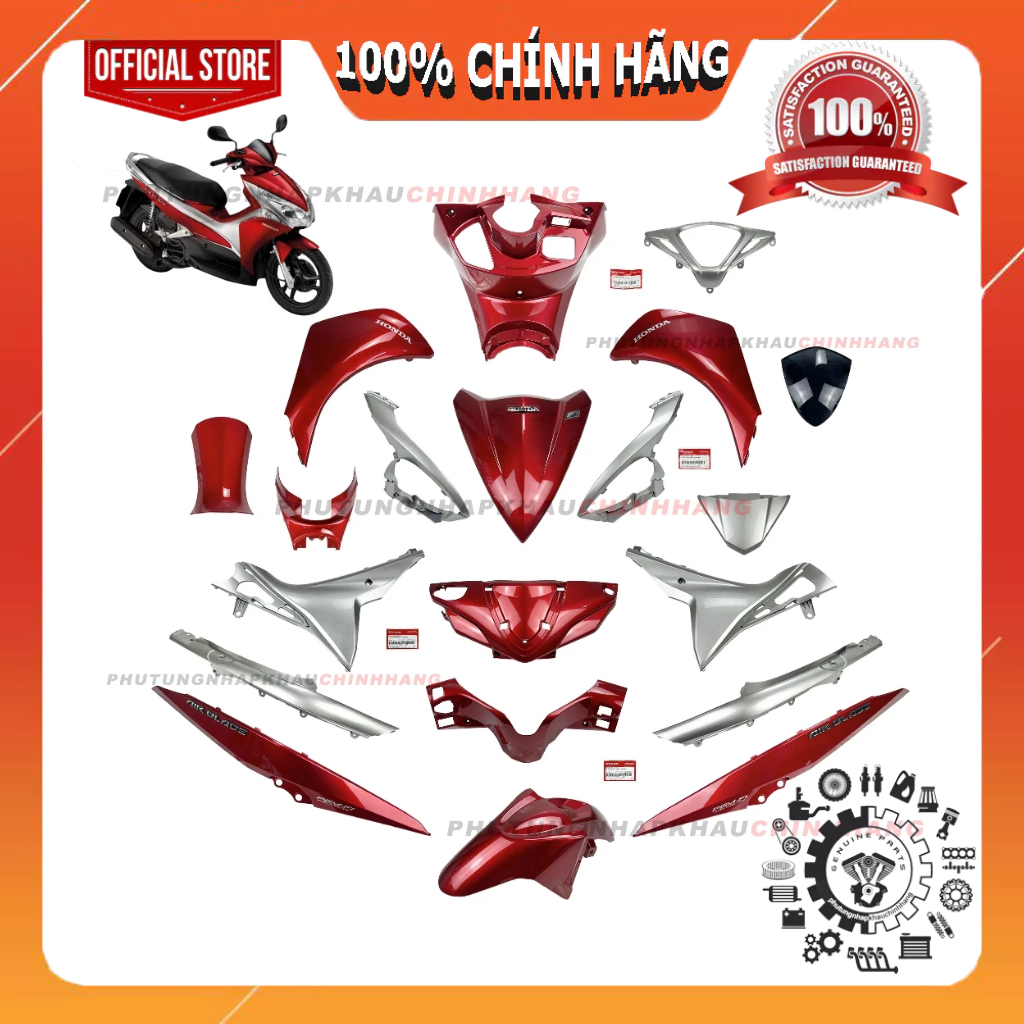 [LẺ MÓN] Dàn áo Air Blade 110 2011 màu Đỏ Bạc, Bộ mủ màu AB Đầu Bò, Air Blade Béo 2012 chính hãng