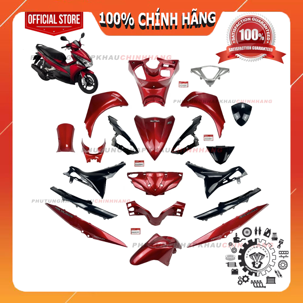 [LẺ MÓN] Dàn áo Air Blade 110 2011 màu Đỏ Đen, Bộ mủ màu AB Đầu Bò, Air Blade Béo 2012 chính hãng