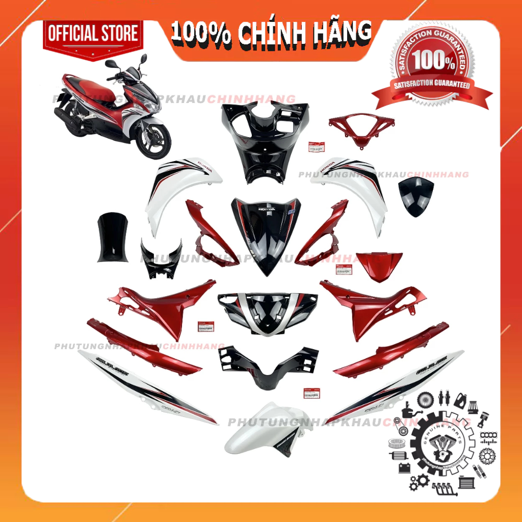 [LẺ MÓN] Dàn áo Air Blade 110 2012 màu Trắng Đỏ, Bộ mủ màu AB Đầu Bò, Air Blade Béo 2011 chính hãng