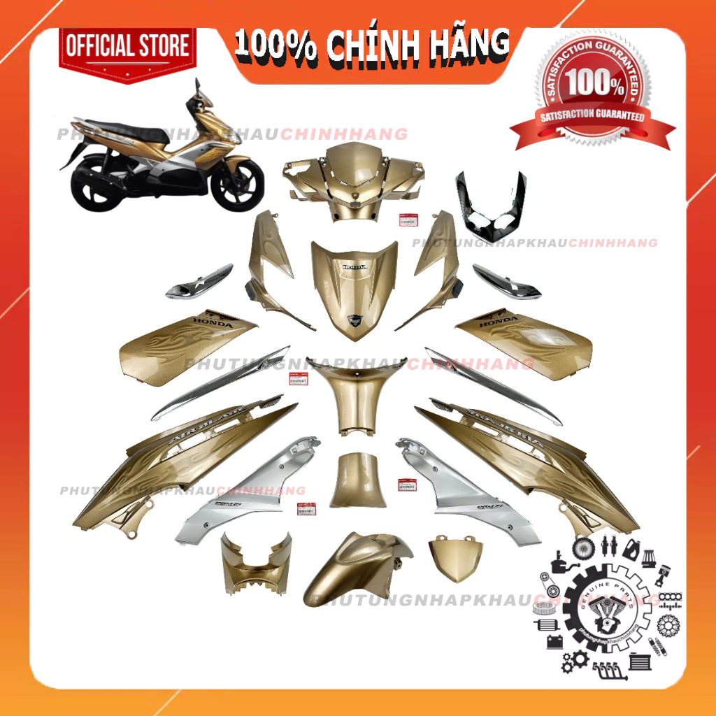 [LẺ MÓN] Dàn áo Air Blade 110 bản Fi đời 2010 màu Vàng Đồng 3D, Dàn nhựa màu AB 110 Fi Phun xăng điệ
