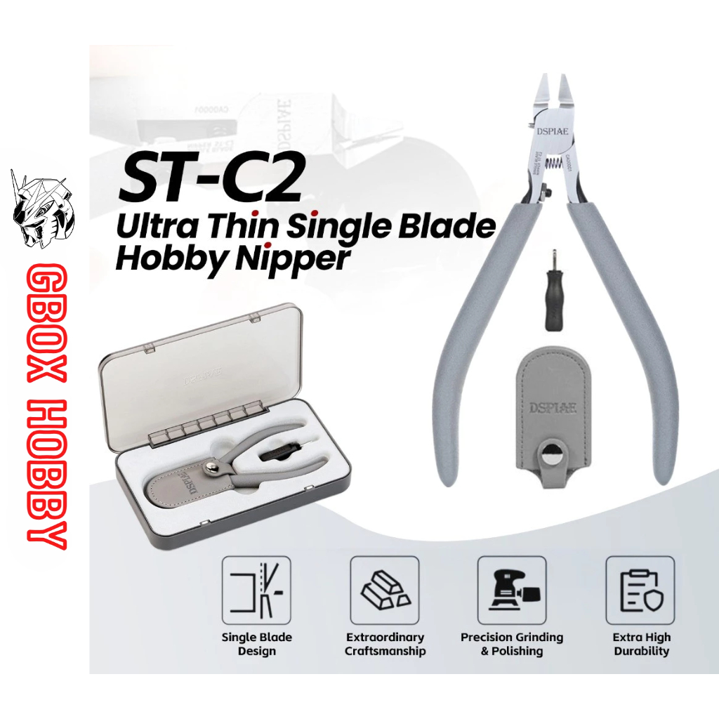 Kìm 1 lưỡi cao cấp DSPIAE ST-C2 Ultra Thin Single Blade Hobby Nipper Thép 60CRV kèm hộp đựng và đầu 