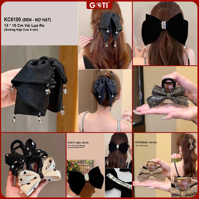 GOTI  Kẹp Nơ Vải Đính Hạt Cách Điệu Nhũ Kim Tuyến Sang Trọng - Quà Tặng Cho Nữ KC6100