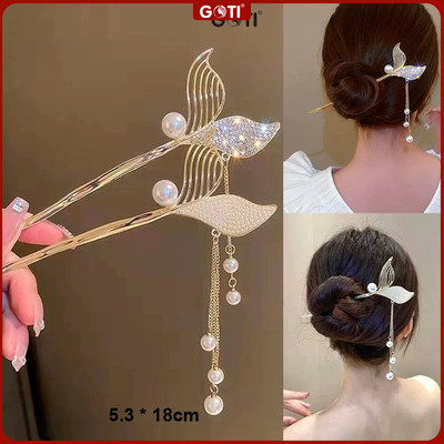 GOTI – Phụ Kiện Tóc Quà Tặng Cho Nữ Thanh Lịch – Trâm Cài Tóc Hình Đuôi Cá Hạt Phối Tua Rua Xinh Xắn TC545