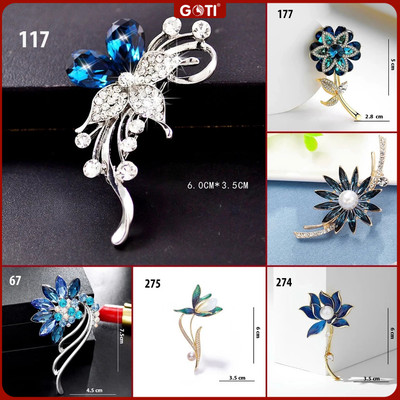 GOTI - Phụ Kiện Dành Cho Nữ - Ghim Cài Áo Hoa Xanh Đính Đá Sang Trọng 1055