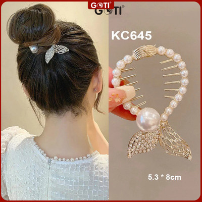 GOTI – Kẹp Tóc Dạng Vòng Hình Đuôi Cá Đính Hạt Trắng - Phụ Kiện Quà Tặng Nữ 20-10 8-3 KC645