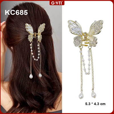 GOTI Quà Tặng Cho Nữ Phù Hợp Đi Chơi, Đi Tiệc Kiểu Kẹp Tóc Nhỏ Hình Bướm Phối 2 Đá Trắng Dây Hạt Tua Rua KC685