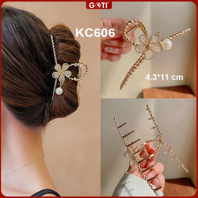 GOTI - Kẹp Tóc Càng Cua Hình Hoa 5 Cánh Đính Hạt Bằng Kim Loại Gọng Vàng Thời Trang Cho Nữ Thanh Lịch KC606