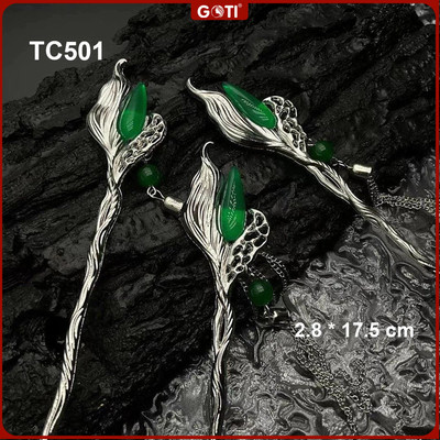 GOTI - Trâm Cài Tóc Kim Loại Hình Đá Xanh Phối Hạt Tua Rua Phong Cách Cổ Điển, Hiện Đại TC501 TC502 TC506 TC509