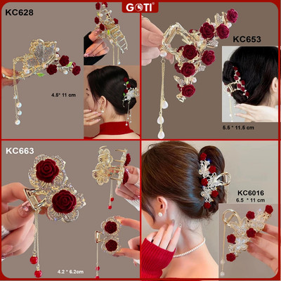 GOTI Kẹp Tóc Răng Dành Cho Nữ Kiểu Kẹp Càng Cua Lớn Hình Bướm Và Hoa Hồng Đỏ Dự Tiệc Sang Chảnh KC6016