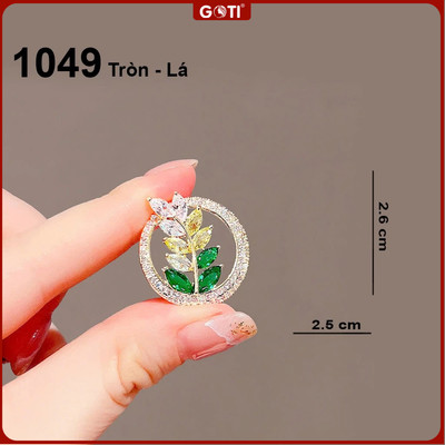 GOTI Phụ Kiện Ghim Cài Áo Thanh Lịch Sang Trọng Hình Tròn - Lá Đính Đá Màu 1049