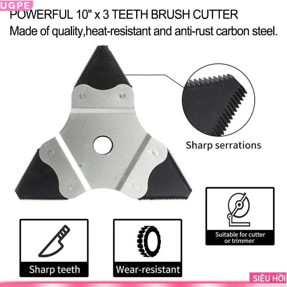 [UGPE] Brush Cutter Blade 3 Teeth Carbon Steel Lawn Mower Accessories Garden Tool