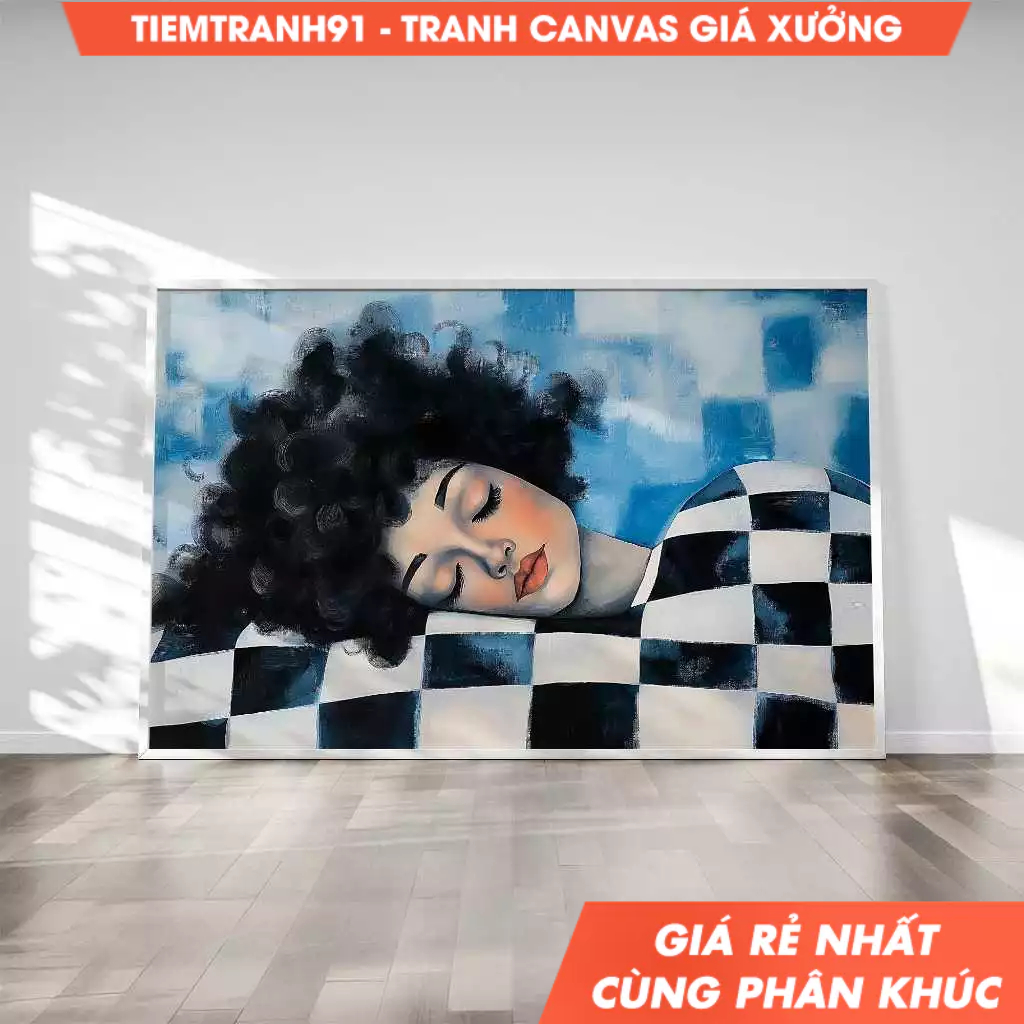 Tranh treo tường, Geometrical People Large Wall Art Sleeping Woman Contemporary Artwork Modern Woman
