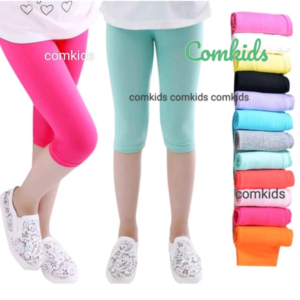 {HỎA TỐC} 21-40Kg Quần Legging Lửng qua gối phom ôm vải Thun Cotton Xuất Dư Mềm Mịn Co Giãn cho bé gái