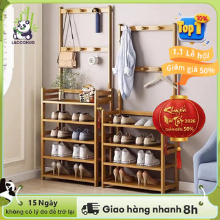  Kệ giày Kệ giày đa năng kệ để giày dép tre nhiều tầng kèm khung treo quần áo & nón hai màu tùy chọn 