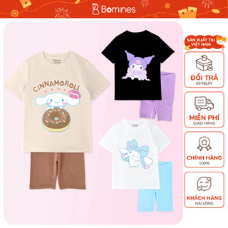  Đồ bộ bé gái Kuromi Hello Kitty Bomines đồ bộ lửng hoạt hình Sanrio thun cotton cho bé 2-12 tuổi 8-36kg DBLSAN 