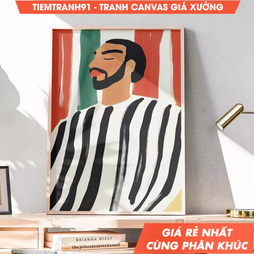 Tranh treo tường, Minimalist Abstract Black Man Art Stripe Afrocentric Man Contemporary Artwork Mode
