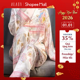  Đồ nữ Pijama ALADY Vải lụa xước ánh kim cao cấp sang trọng họa tiết đơn giản dài tay - TD010 