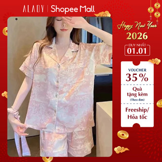  Đồ đùi nữ Pijama ALADY lụa Latin cao cấp,mềm mịn sang trọng họa tiết hoa cộc tay - D118 
