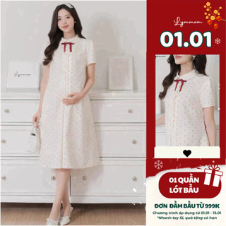  LYMMOM - VÁY ĐẦM BẦU THIẾT KẾ Xinh Sang Chảnh Mát Mùa Hè Họa Tiết Tim Nơ Đỏ VB190 