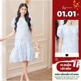  LYMMOM - Váy đầm bầu chất liệu tơ thêu hoa thoáng mát thiết kế đuôi cá tay chuông sang chảnh VB039 