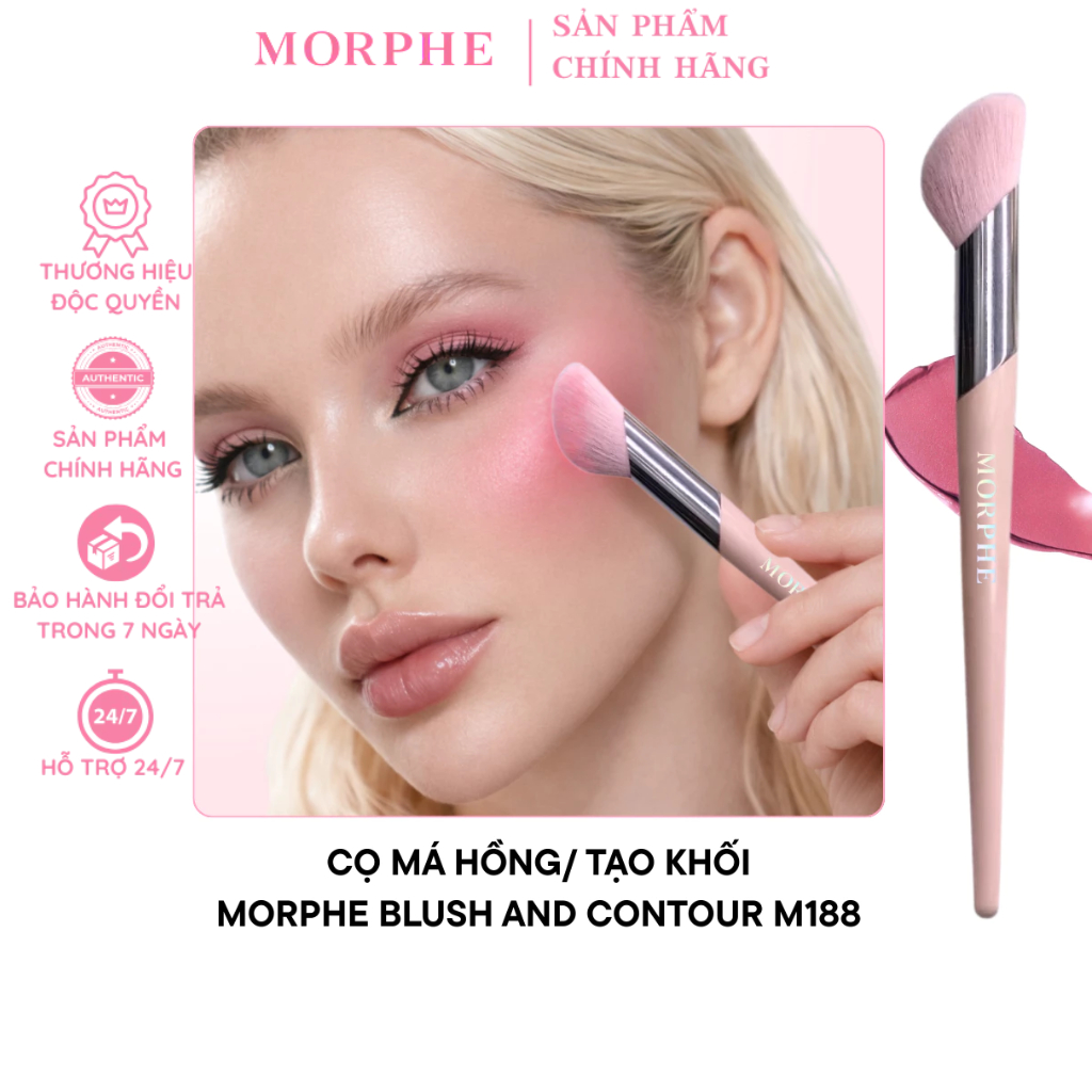 MORPHE cọ đánh má hồng dạng kem, cọ đánh khối hình dốc Blush and Contour Brush M188 lông mềm bó chặt