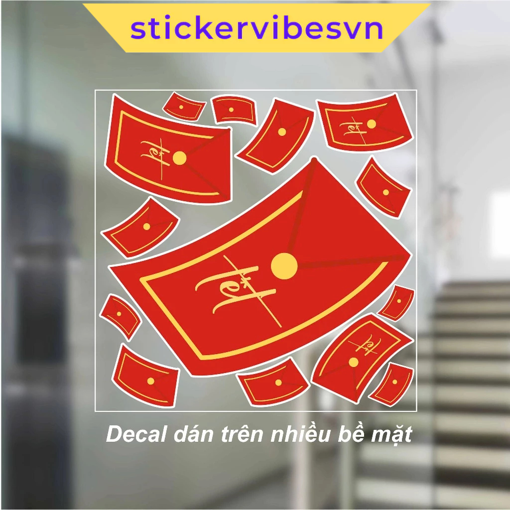 Decal Sticker, TET HOLIDAY & Lucky Money Packet dễ thương cute, decor kính, phòng cho bé, cửa kính, 