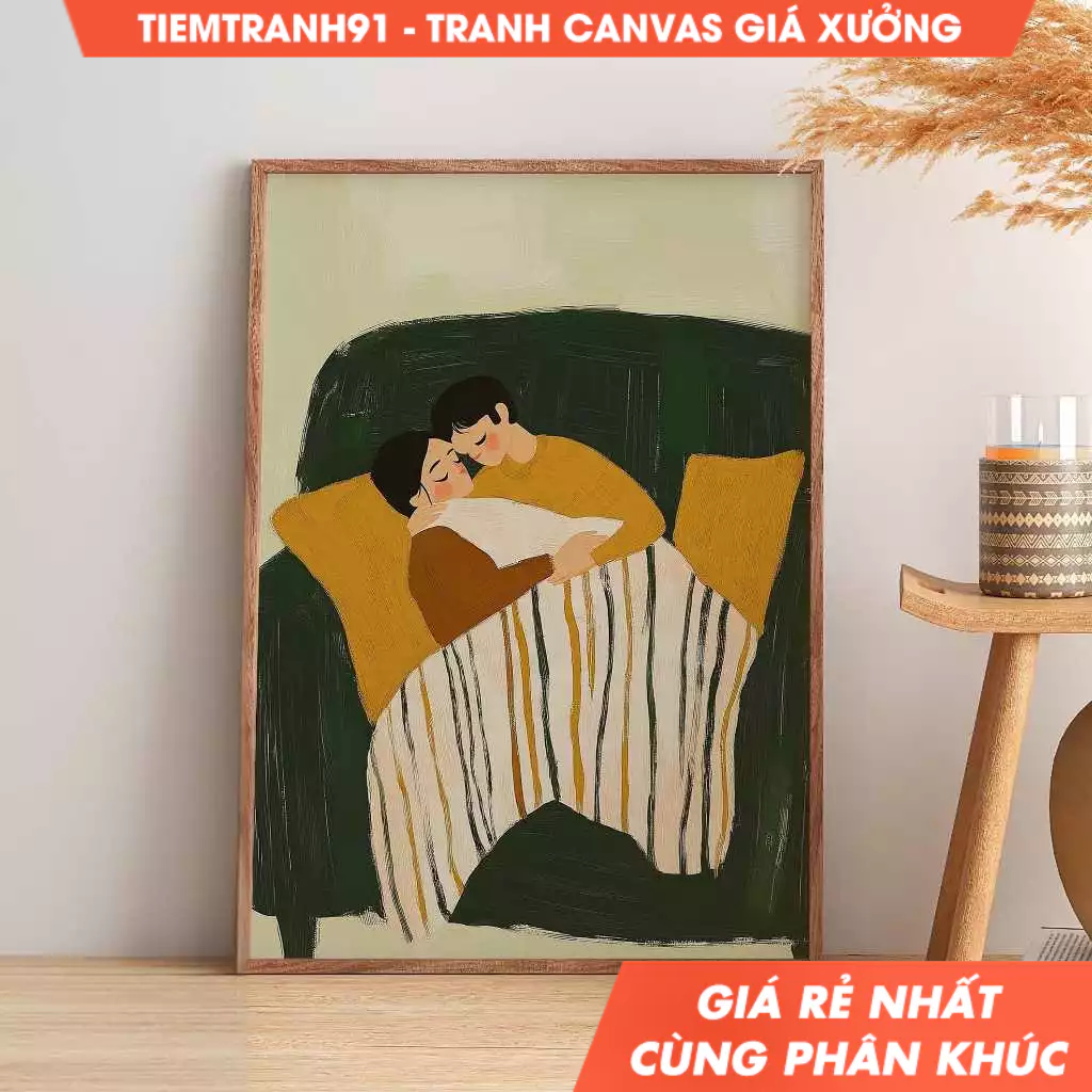 Tranh treo tường, Romantic Couple Art Abstract People Wall Art Intimate Lovers Contemporary Artwork 