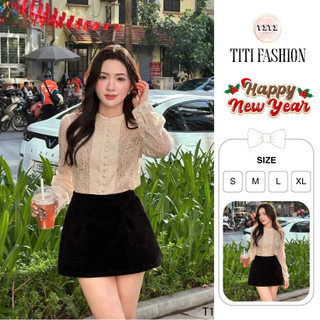  Set áo ren dài tay phối chân váy chữ A tiểu thư sang chảnh trẻ trung đi làm đi chơi TiTi Fashion 