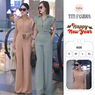  Set áo sơmi ngắn tay cổ V - quần xuông dài kèm thắt lưng. TiTi Fashion 