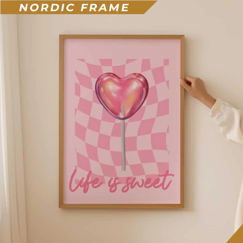 Tranh treo tường, Pink Wall Art for Aesthetic Room Decor, Funky lolly Dopamine Decor, Gallery Wall A