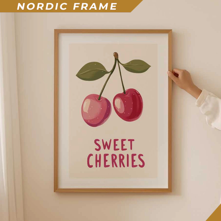 Tranh treo tường, Cherry Poster for Coquette room decor, Aesthetic Pink Wall Art, Trendy Cute Print 