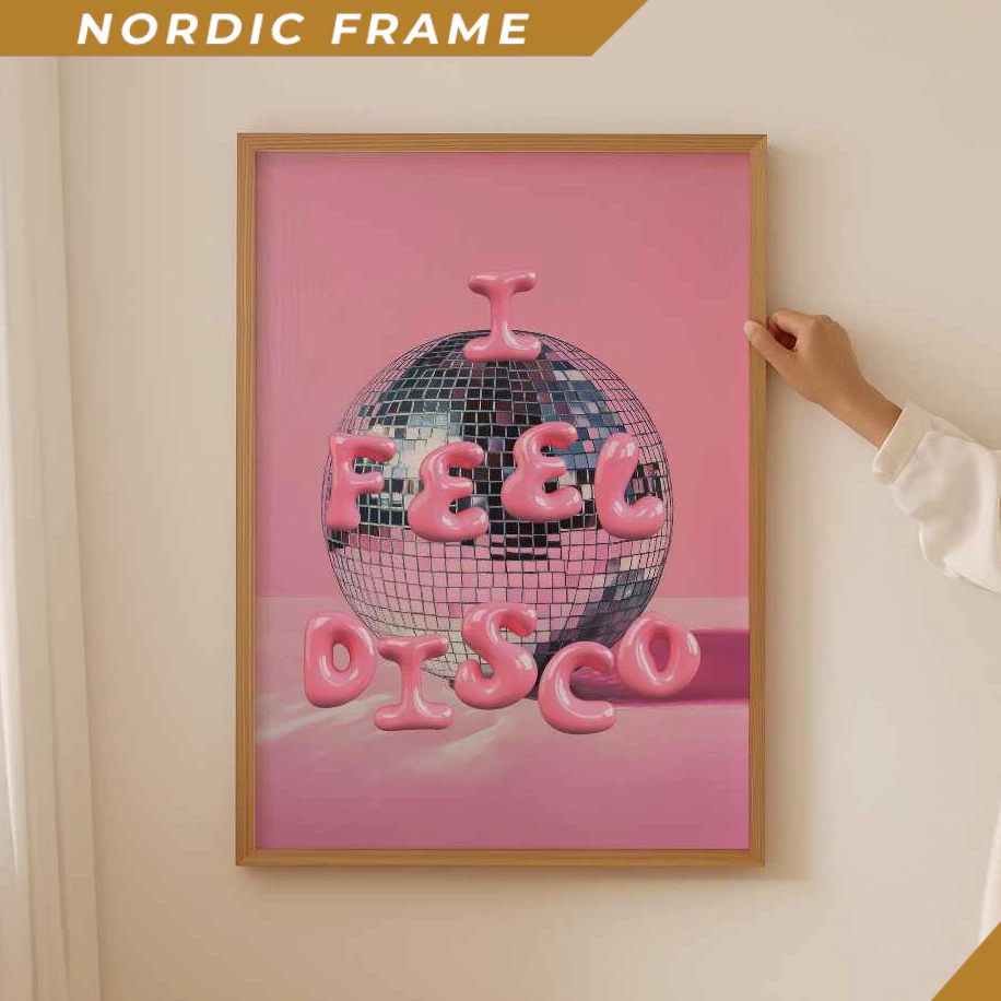 Tranh treo tường, Disco Ball Wall Art- Pink girly print for Dopamine Decor, Aesthetic Wall Art for C